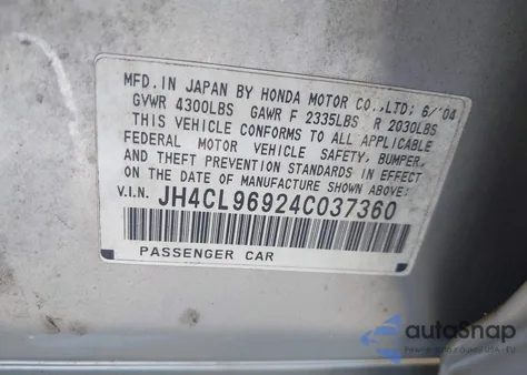 2004 Acura Tsx from USA, damaged, VIN JH4CL96924C037360